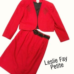 Vintage LESLIE FAY wool suit size 12P red